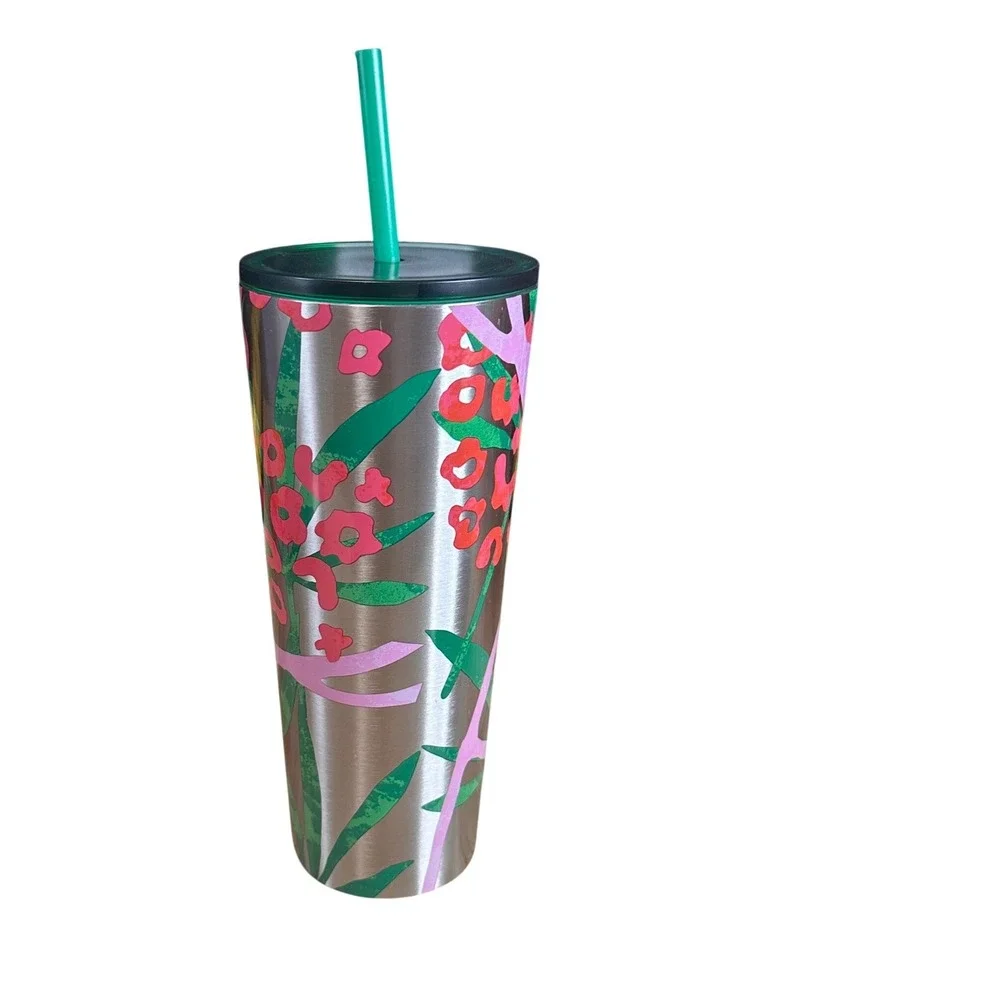 Starbucks 24oz‎ Stainless Steel Tropical Leopard Floral Cold Cup Tumbler 2020